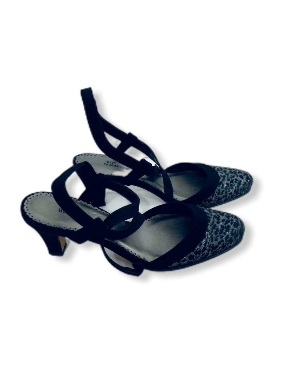 Ros Hommerson Kitten Heel Slingbacks H31282 6 M Silver Leopard Almond Toe